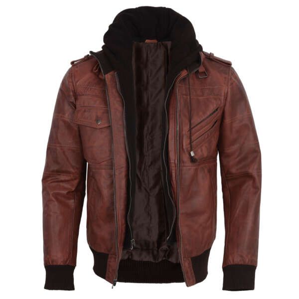 Brown Hoodie Leather Jacket