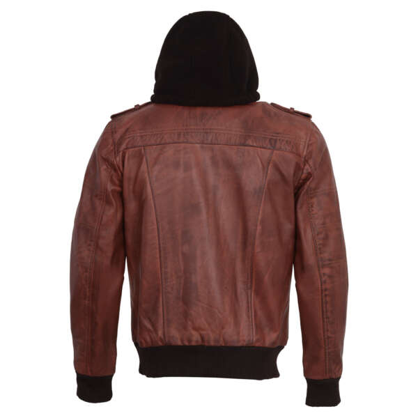 Brown Hoodie Leather Jacket - Image 4