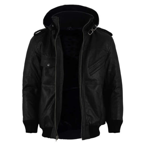 Hoodie Leather Jacket - Image 5