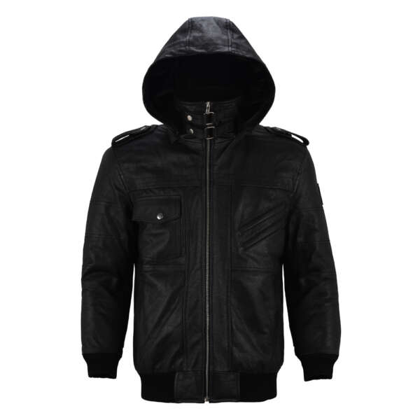Hoodie Leather Jacket - Image 2